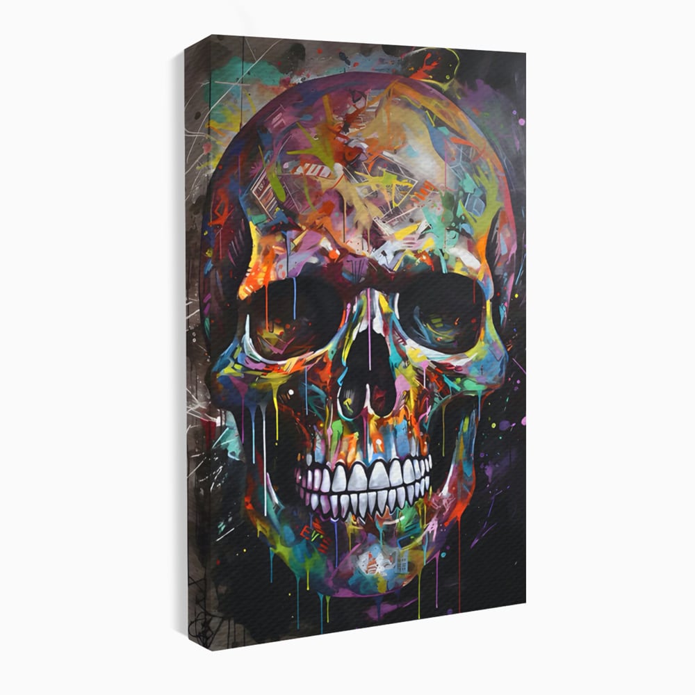 Tablou canvas cu tablou canvas cu craniu multicolor, fara rama, pe sasiu de lemn
